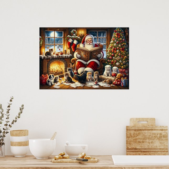Poster Papai Noel com amigos animais (Cozinha)