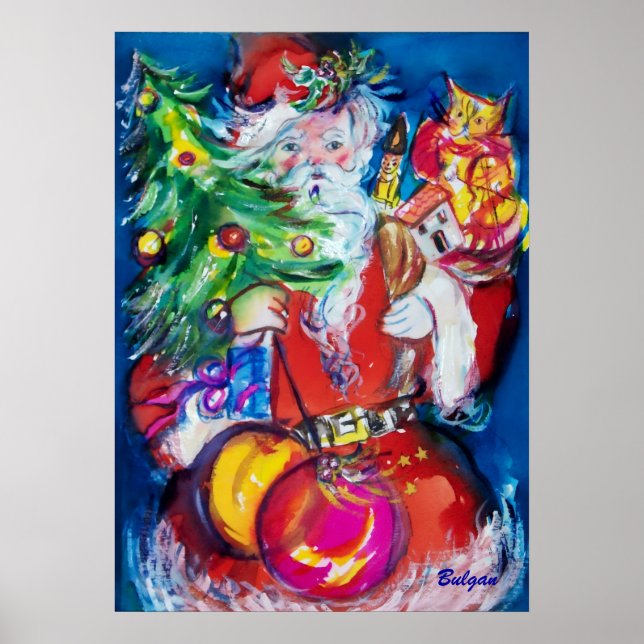 Pôster Papai Noel com árvore de Natal e presentes (Frente)