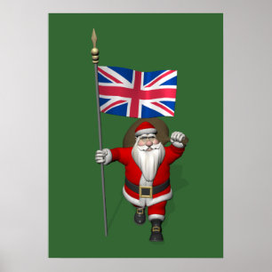 Pôster Papai Noel Com Bandeira Da União Do Reino Unido