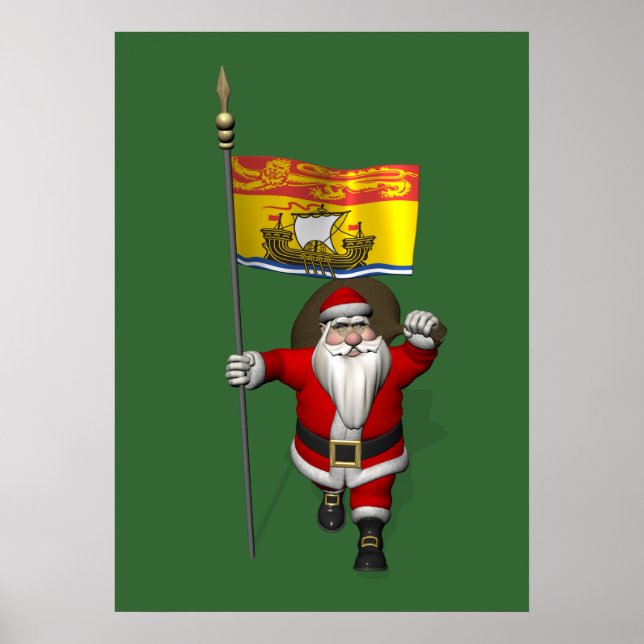 Pôster Papai Noel Com Bandeira De New Brunswick CDN (Frente)