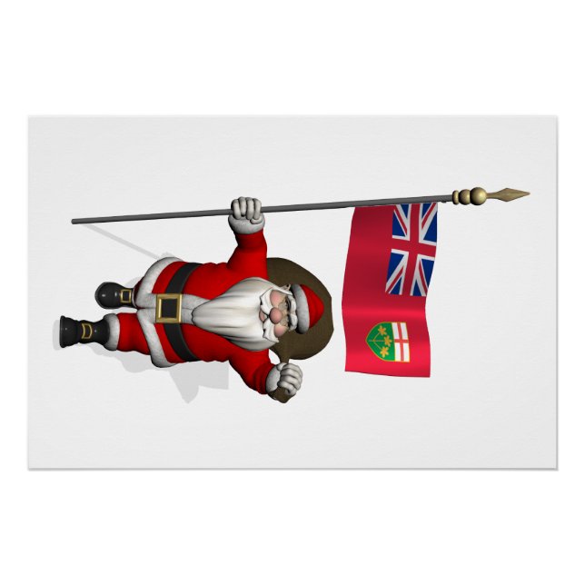 Pôster Papai Noel Com Bandeira De Ontário CDN (Frente)