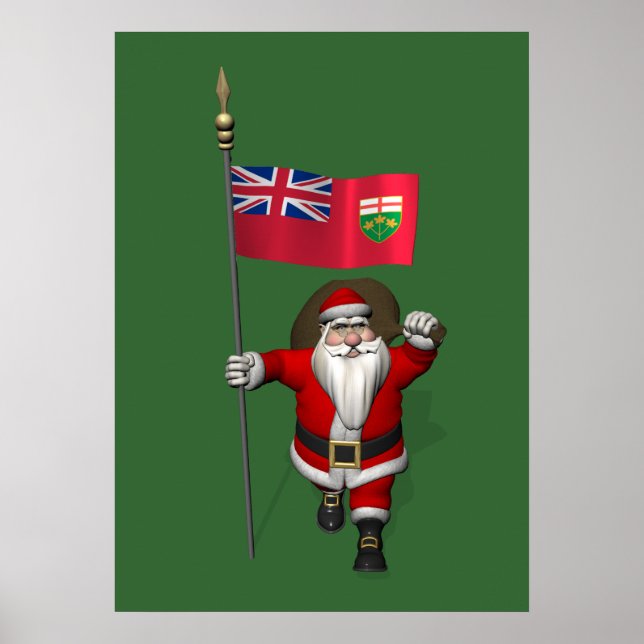 Pôster Papai Noel Com Bandeira De Ontário CDN (Frente)