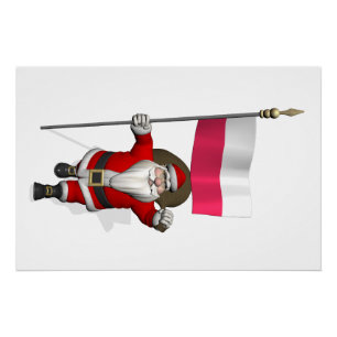 Pôster Papai Noel Com Bandeira De Polônia