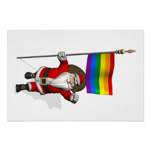 Pôster Papai Noel Com Bandeira do Orgulho Gay