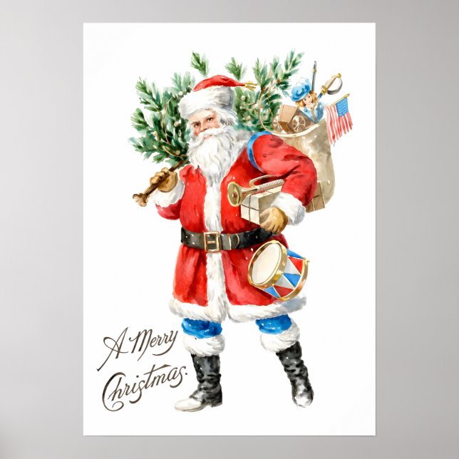 Poster Papai Noel com Brinquedos e Tambor (Frente)