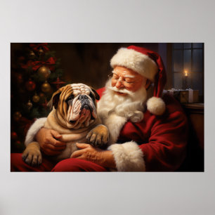 Poster Papai Noel com Buldogue Inglês