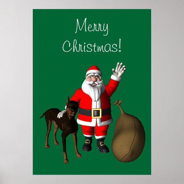Pôster Papai Noel com Doberman Pinscher (Frente)