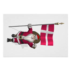 Pôster Papai Noel Com Estandarte da Dinamarca Dannebrog