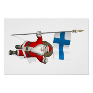 Pôster Papai Noel Com Estandarte Da Finlândia Suomi