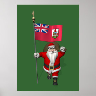 Pôster Papai Noel Com Estandarte De Bermudas