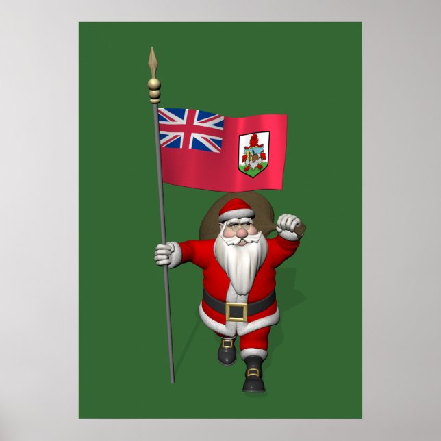 Pôster Papai Noel Com Estandarte De Bermudas (Frente)