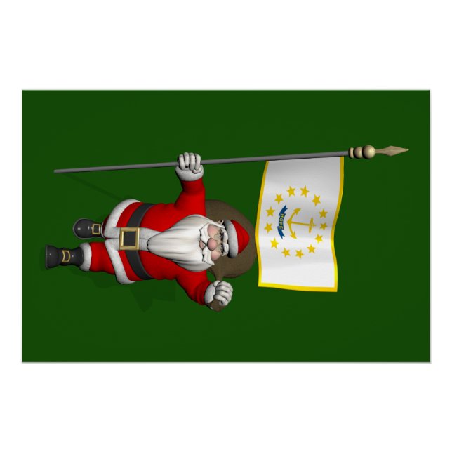 Pôster Papai Noel Com Estandarte de Rhode Island (Frente)