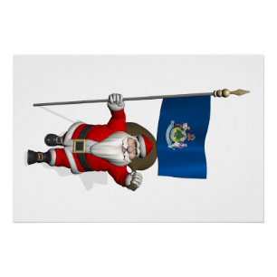 Pôster Papai Noel Com Estandarte Do Maine