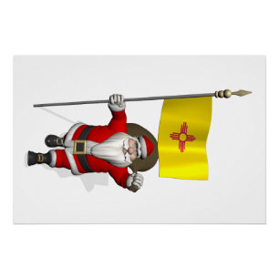 Pôster Papai Noel Com Estandarte Do Novo México