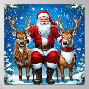 Poster Papai Noel com Rena Magico Natal