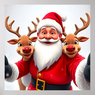 Poster Papai Noel com Renegos Celebrando o Natal