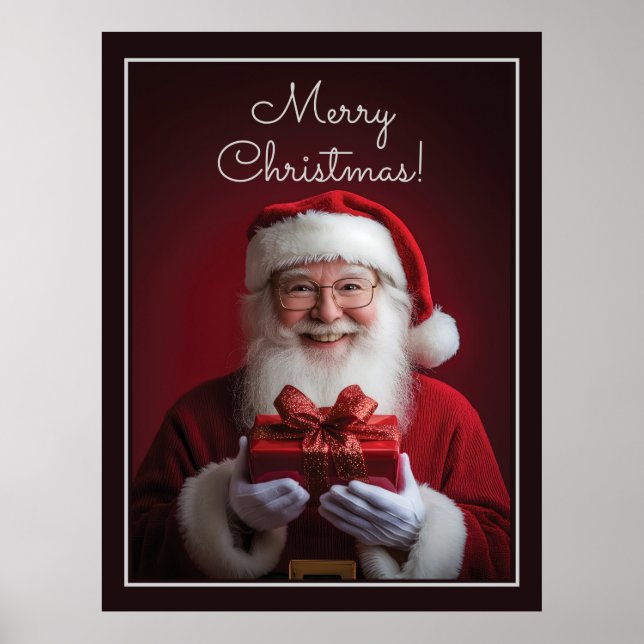 Poster Papai Noel com um presente de design de Natal (Frente)