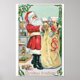 Pôster Papai noel com um saco grande dos presentes