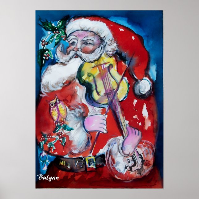 Pôster Papai Noel com violino (Frente)