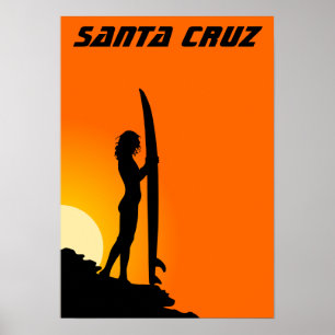 Poster Papai noel Cruz California surfer