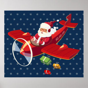 Poster Papai noel de avião voador