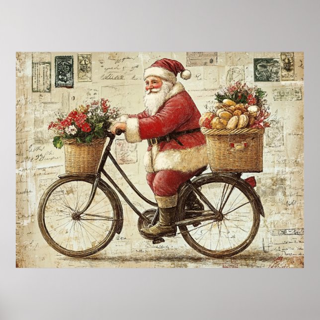 Poster Papai Noel de bicicleta, vintage, (Frente)