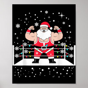 Poster Papai Noel de Luta Livre Engraçado Luzes de Natal