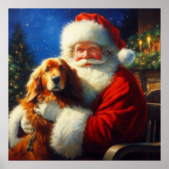 Poster Papai Noel de Natal com Cães 4 (Frente)