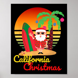 Poster Papai Noel de Natal da Califórnia Surfando Praia H