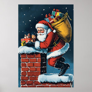 Poster Papai Noel de Natal Vintage Nostálgico