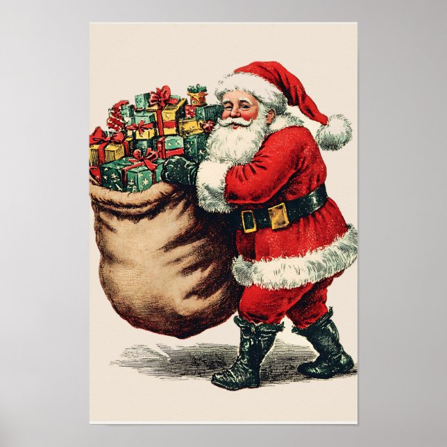 Poster Papai Noel de Natal Vintage Nostálgico (Frente)