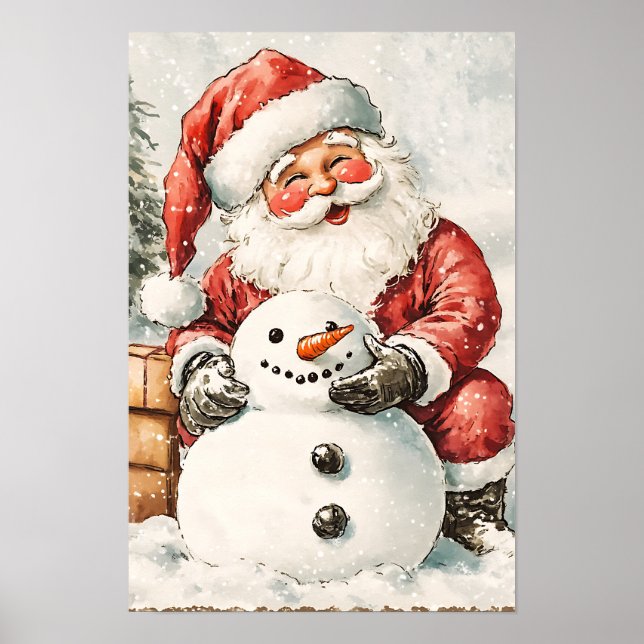 Poster Papai Noel de Natal Vintage Nostálgico (Frente)