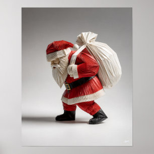 Poster Papai Noel de Origami Carregando Presentes