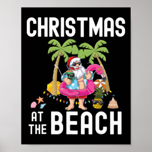 Poster Papai Noel de Palmeira Surfa Natal de Verão na Pra