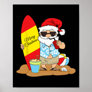 Poster Papai Noel de Prancha de Surf de Verão Praia Havai