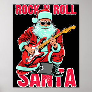 Poster Papai Noel de Rock N Roll Tocando Guitarra Natal