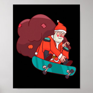Poster Papai Noel de Skate Presente de Natal Engraçado