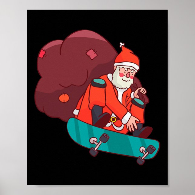 Poster Papai Noel de Skate Presente de Natal Engraçado  (Frente)