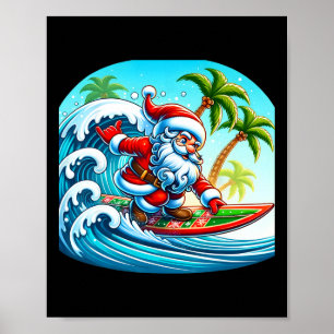 Poster Papai Noel de Surfe de Natal Praia Surfboard Palme
