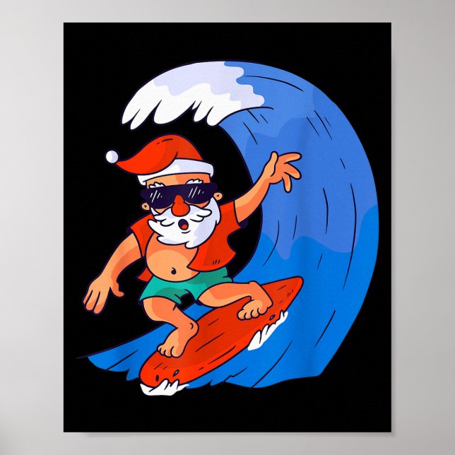 Poster Papai Noel de surfe presente de Natal X-mas  (Frente)