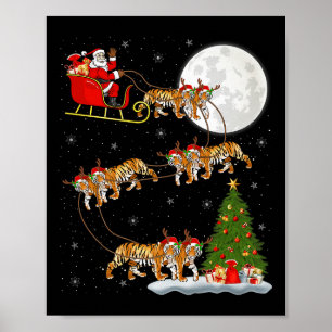 Poster Papai Noel de Tigre de Bengala Trenó Voador Natal