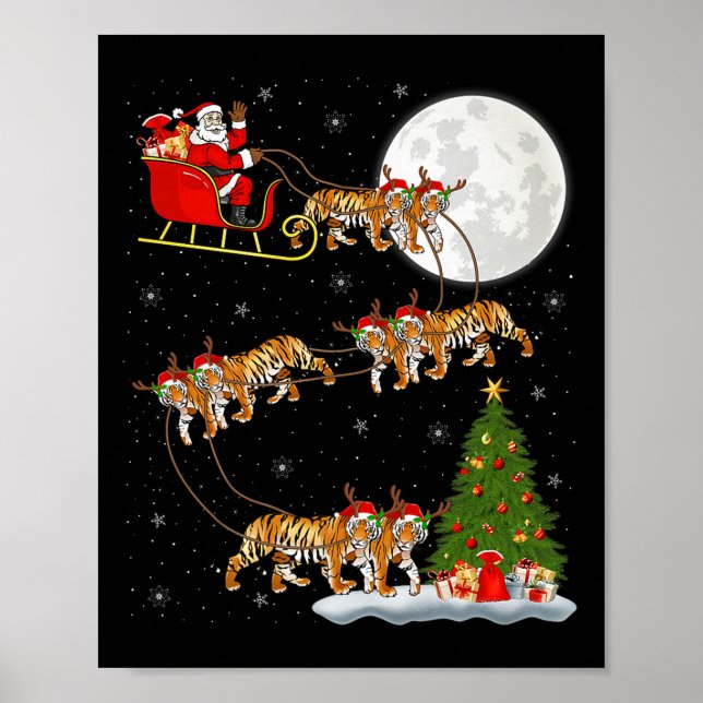 Poster Papai Noel de Tigre de Bengala Trenó Voador Natal  (Frente)