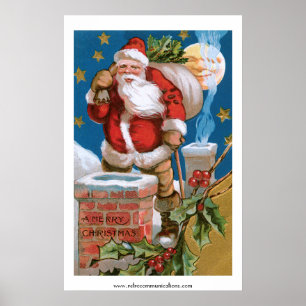 Pôster Papai noel do vintage com lua