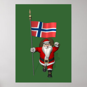 Pôster Papai Noel doce com a bandeira de Noruega