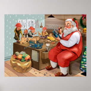 Poster Papai noel e duendes que fazem o Natal dos