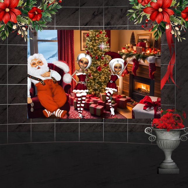 Poster Papai Noel e Elfos após o trabalho (Christmas time)