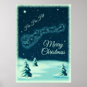 Poster Papai noel e seu céu nocturno do Natal das renas