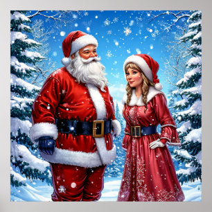Poster Papai Noel e Sra. Claus festivos