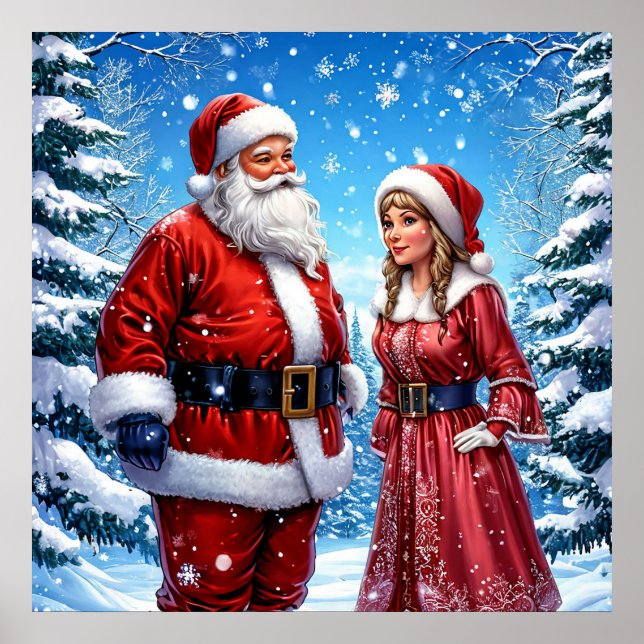 Poster Papai Noel e Sra. Claus festivos (Frente)