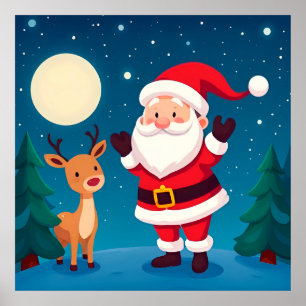 Poster Papai Noel em uma Cena Mágica de Inverno